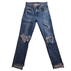 Nobody Denim True Jean High Rise Distressed Relaxed Skinny Crop Jeans SZ…